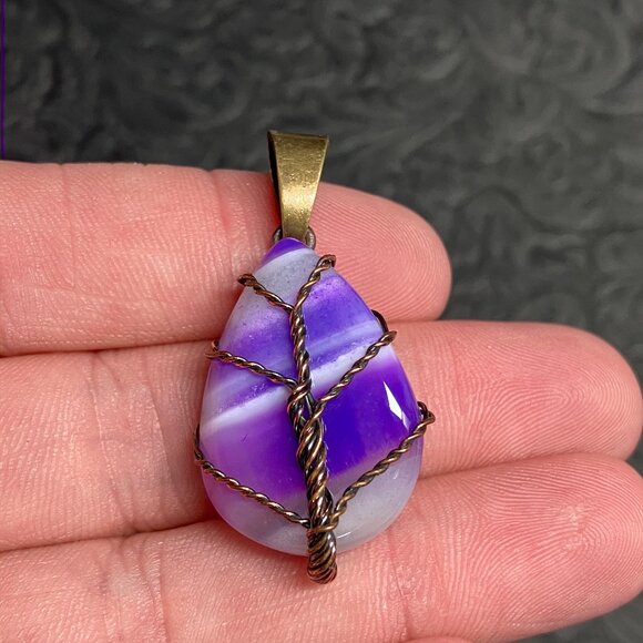 Purple Agate Wire Wrapped Tree of Life Pendant Stone Crystal Jewelry - Picture 3 of 6